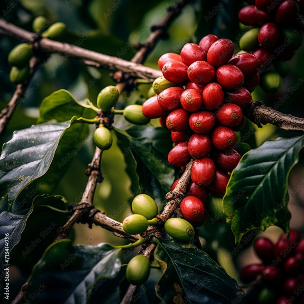 Coffee beans on a tree from ethiopia beautiful image Ai generated art