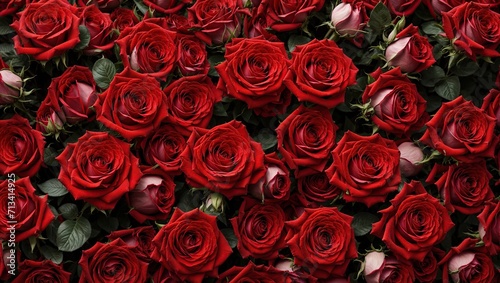 A stunning wallpaper featuring a top-down view of a vibrant and diverse array of fresh red roses  creating a visually striking and unique pattern