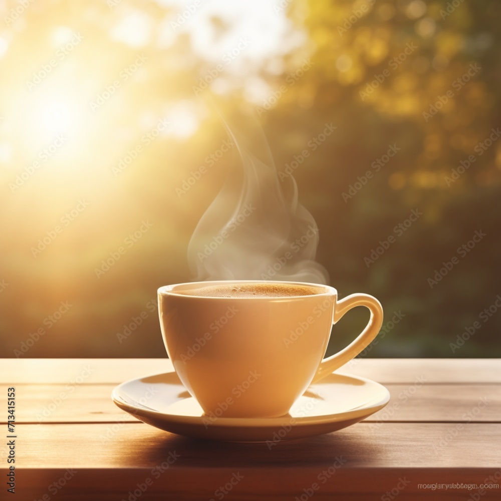 Coffee cup mockup golden hour tone background Ai generated art