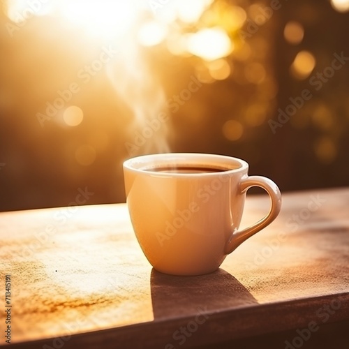 Coffee cup mockup golden hour tone background Ai generated art