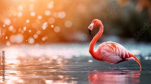 Beautiful flamingo bird in a lake, beauty nature background