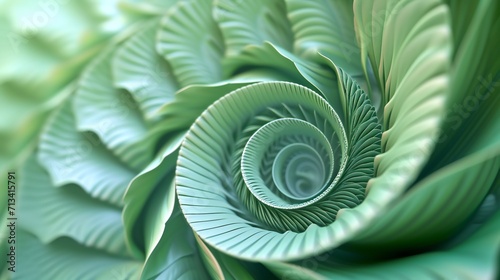 Soothing 3D swirls of fern leaves in extreme close-up, capturing the flowing grace of their circular forms.