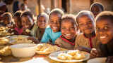 Poor african school children eating together
