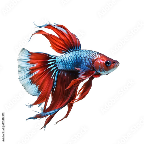 red fighting Siamese fish with beautiful silk tail isolated on transparent background