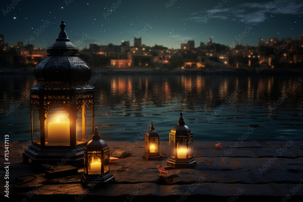 Lantern Glow: A Serene Ramadan Night by the Water Lantern Glow: A Serene Ramadan Night by the Water