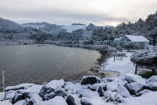 Hunter creek with snow, Gold Beach Oregon photo