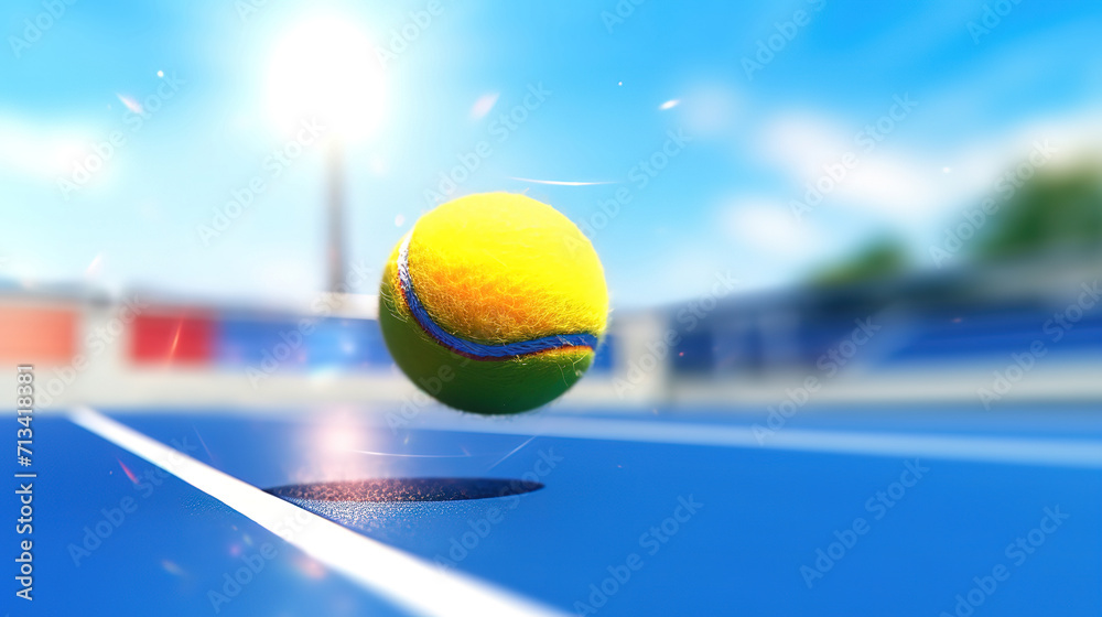 High angle tennis ball on blurry floor
