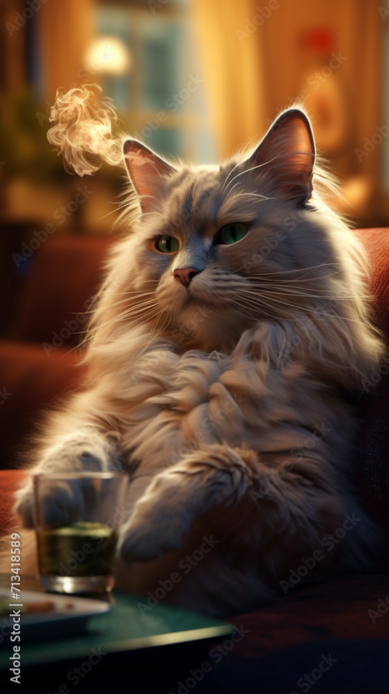 Cuban cigar ragdoll cat ultra realistic cinematic AI Generated pictures
