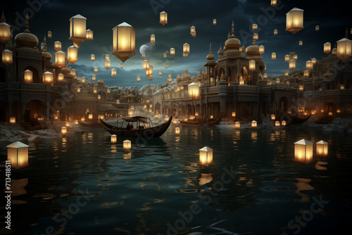 Illustration of Chinese Floating Sky Lanterns