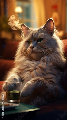 Obraz na płótnie Cuban cigar ragdoll cat ultra realistic cinematic AI Generated pictures w salonie