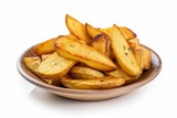 Potato wedges. Quartered baked fried potatoes or chips isolated. Generative AI