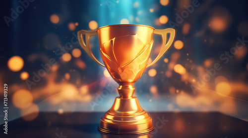 Shiny trophy award realistic composition with glittering particles