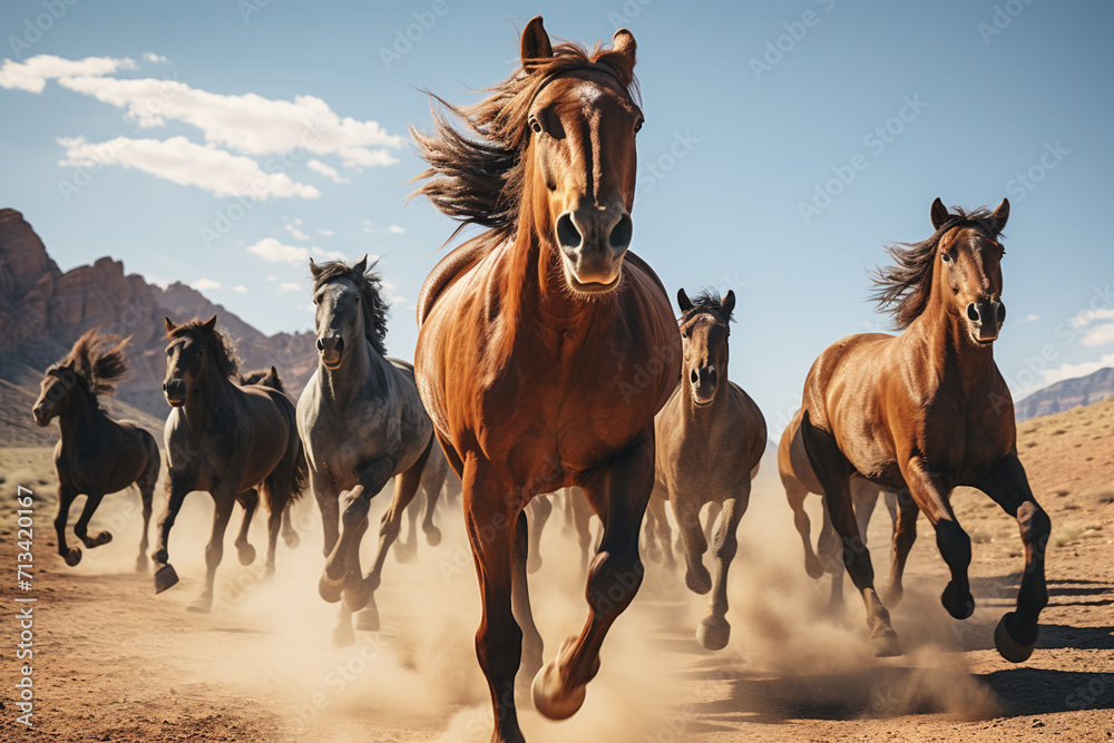 Horses running in the desert, California, United States of America