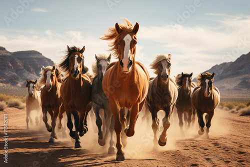 Horses running in the desert, California, United States of America © Creative