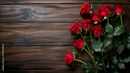 romantic valentines day background. Bouquet of red roses on a wooden background. premium valentines day background.