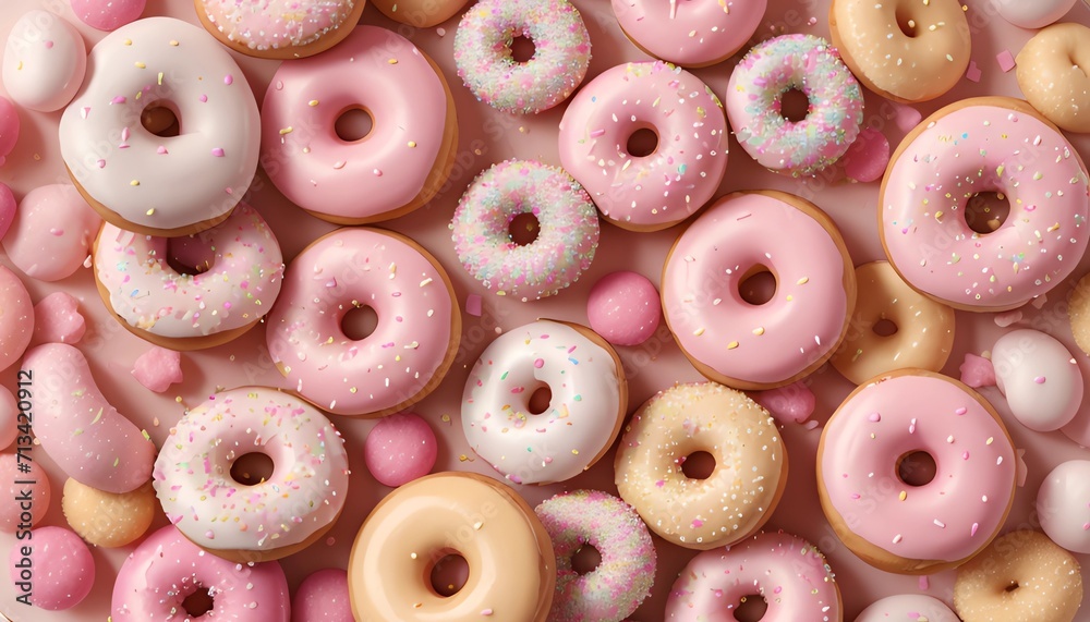close up of donut, pink donuts background close up of donut, pink donuts background