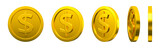 Golden dollar sign coin front isolated. Currency money concept. 3d rendering.
