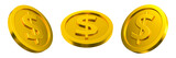 Golden dollar sign currency isolated. Coin money set concept. 3d rendering.