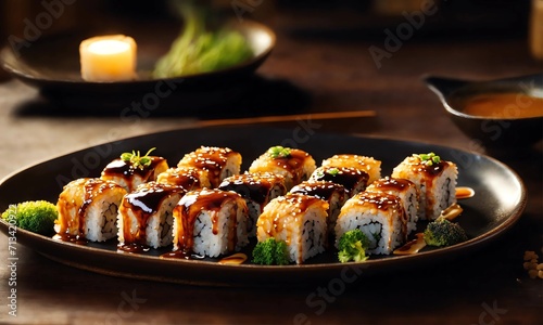 Set of sushi roll, Philadelphia Roll,  Japanese food