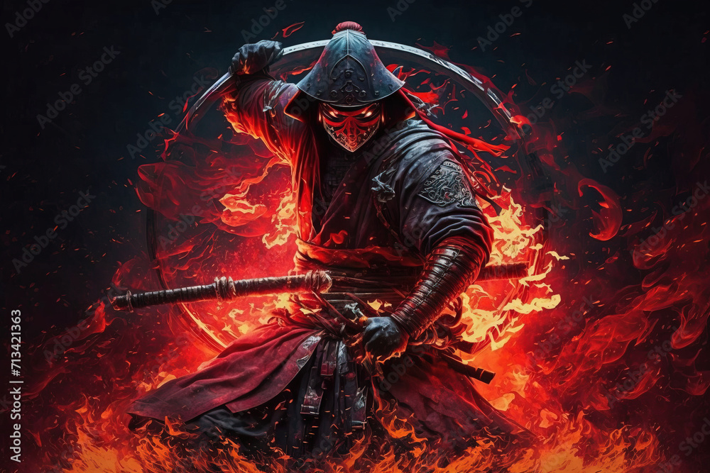 A samurai in a demonic red mask