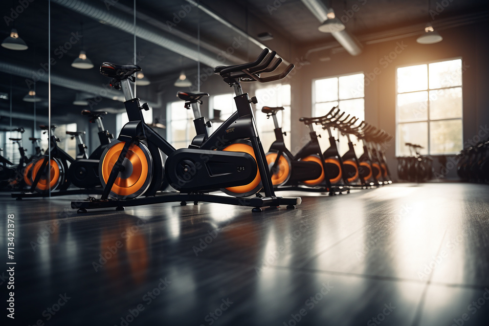 Modern gym interior with equipment. Fitness and healthy lifestyle concept. 3D Rendering