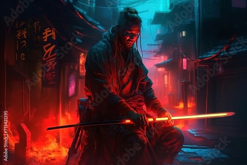 A samurai in a demonic red mask