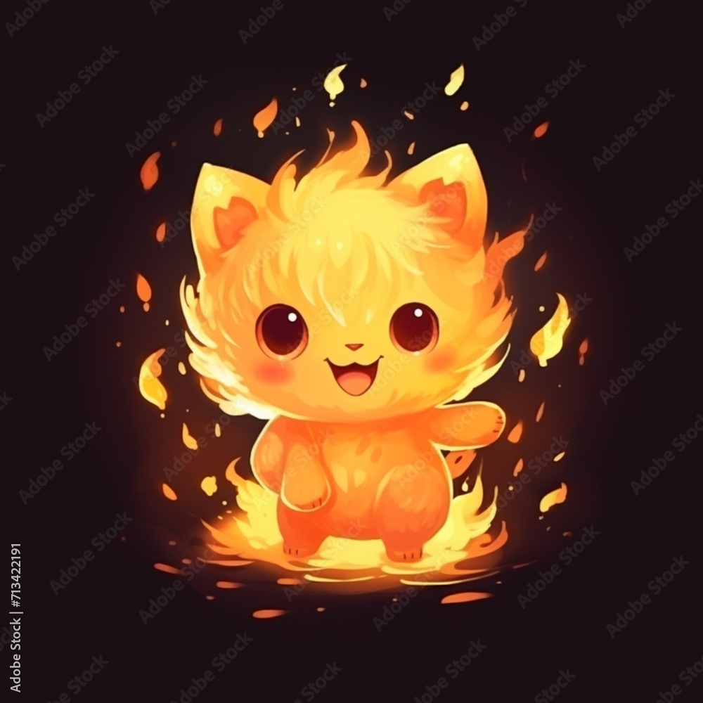Cute glowing happy creatures made of glowing fire Ai generated art