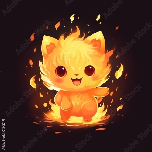 Obraz na płótnie Cute glowing happy creatures made of glowing fire Ai generated art w salonie