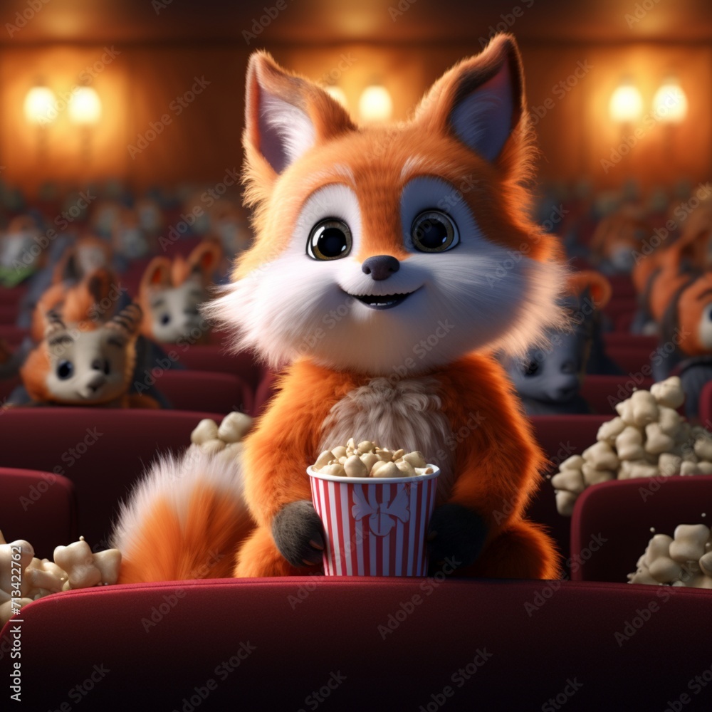 Cute little rabbit is sitting and eating in the cinema Ai generated art