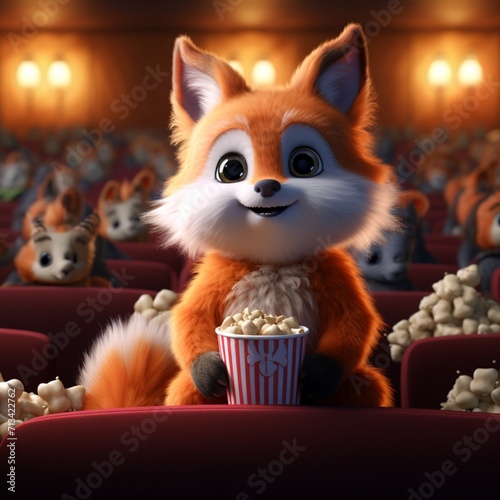 Obraz na płótnie Cute little rabbit is sitting and eating in the cinema Ai generated art w salonie