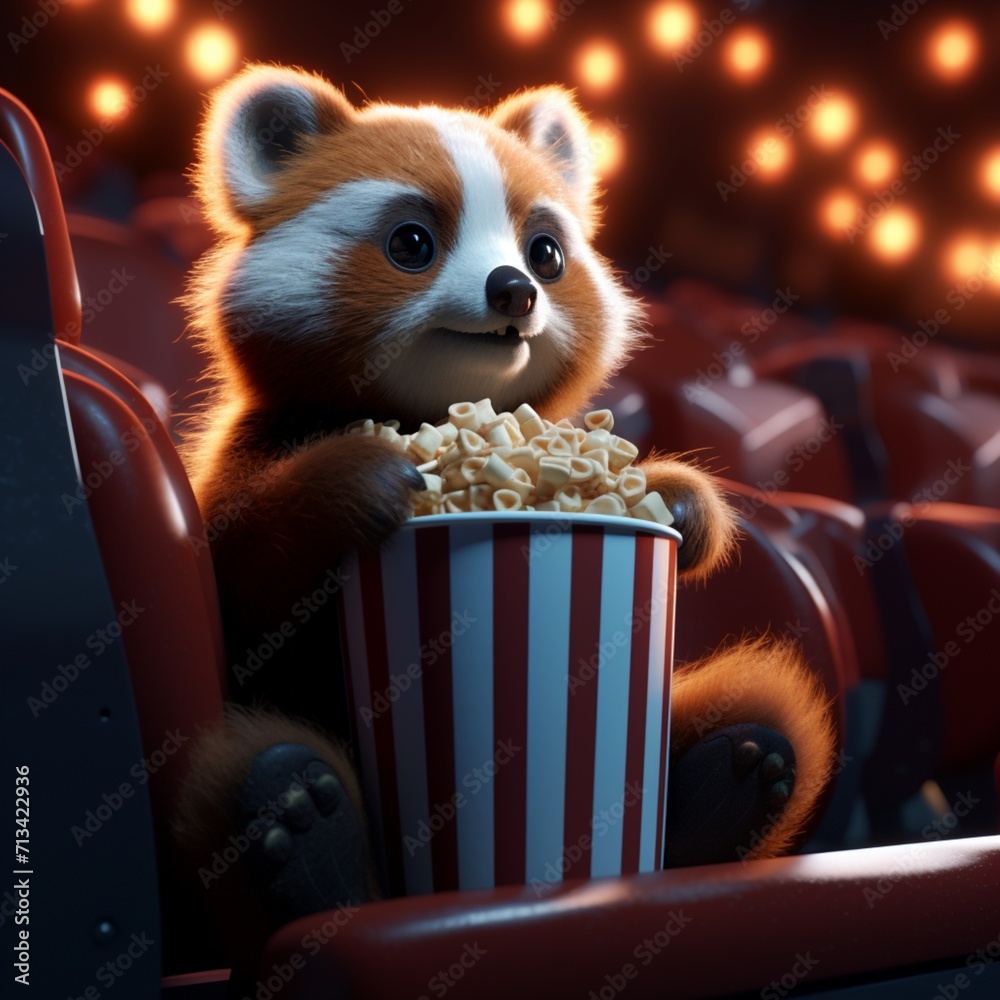 Cute little rabbit is sitting and eating in the cinema Ai generated art