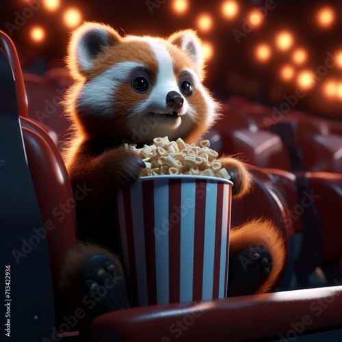 Obraz na płótnie Cute little rabbit is sitting and eating in the cinema Ai generated art w salonie