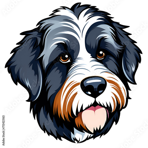 cartoon bernedoodle dog puppy breed, vector illustration, logo icon tattoo, head / face / full body art, isolated on white background, transparent PNG photo