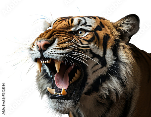 Portrait of a roaring tiger face isolated on a transparent background. generative ai © boedak kreatif
