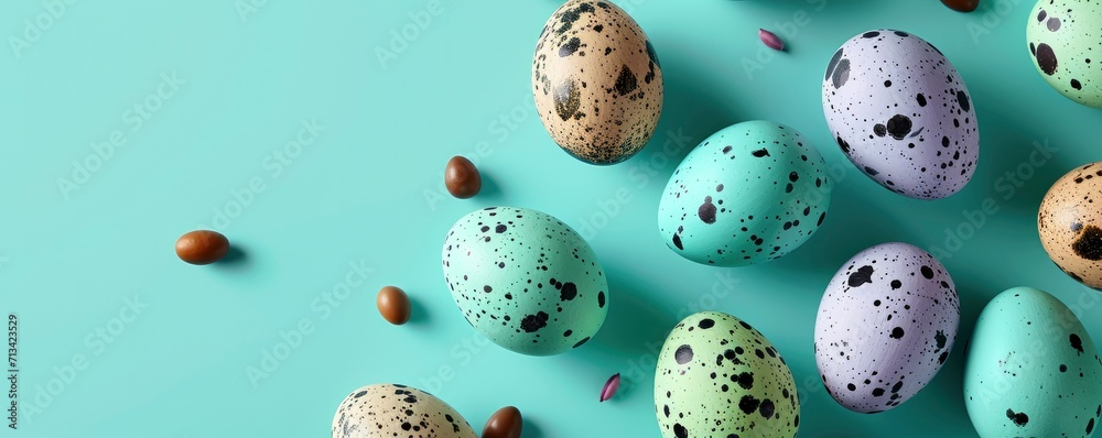Easter eggs on a turquoise background