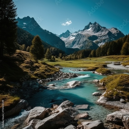A scenic background showcasing the mountainous landscapes, lakes, and rivers of Switzerland. © crazyass