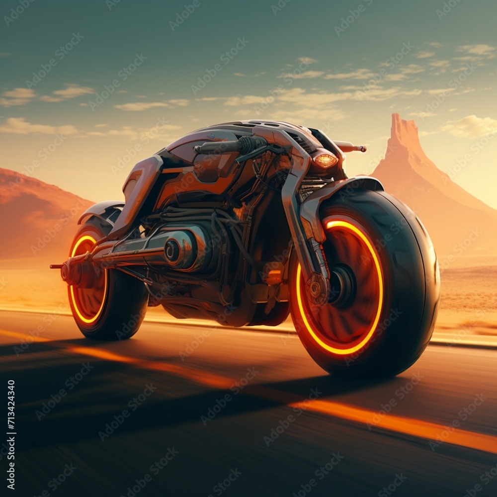 Cyberpunk hover bike flying through the desert Ai generated art