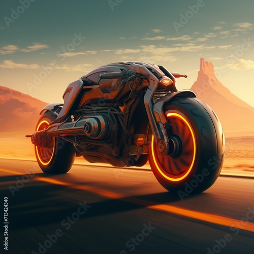 Cyberpunk hover bike flying through the desert Ai generated art