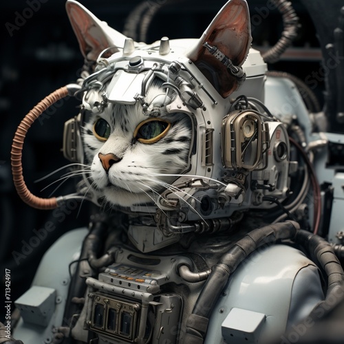 Obraz na płótnie Cyborg cat command detailed minimalist wiring Ai generated art w salonie