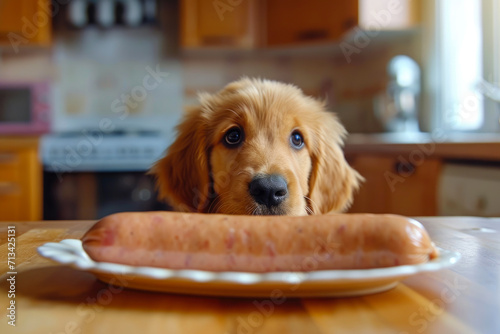 Puppy Love in the Kitchen  Golden Retriever and the Sausage Temptation