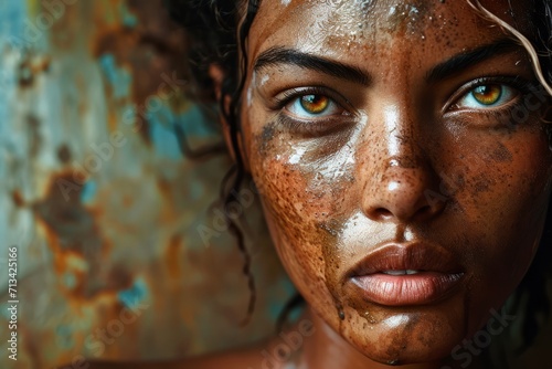 Brazilian woman portrait close up realistic detailed photography texture. Brazilian woman. Horizontal format