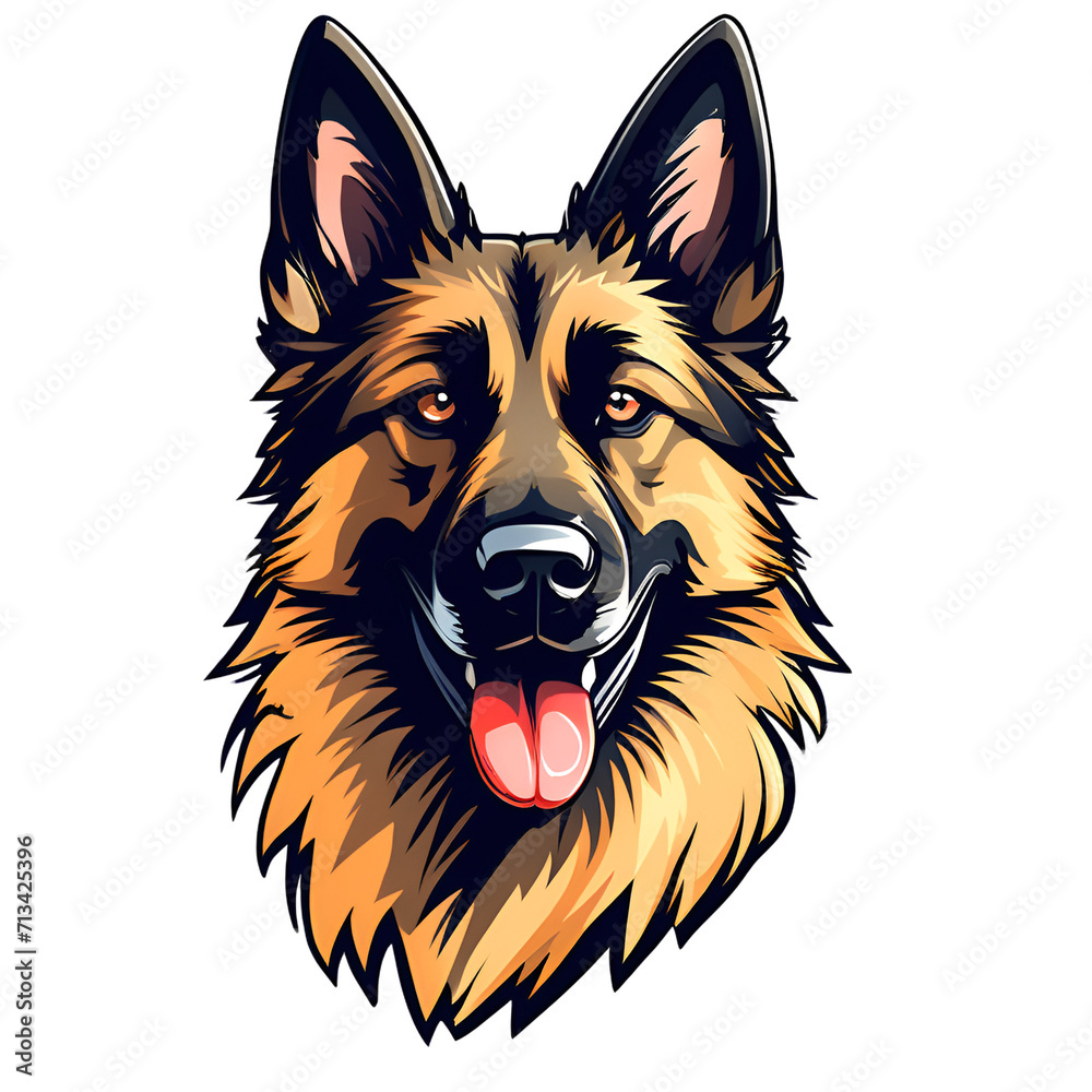 cartoon belgian shepherd laekenois dog puppy breed, vector illustration, logo icon tattoo, head / face art, isolated on white background, transparent PNG