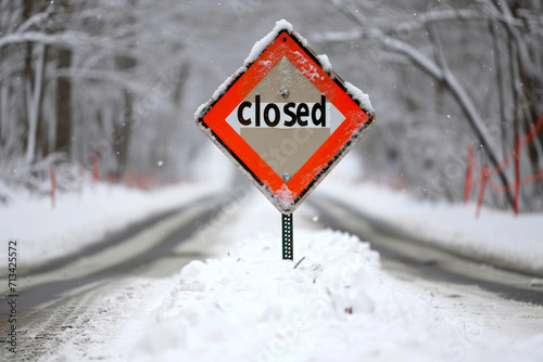 Frozen Road Closed Sign © Andrii 
