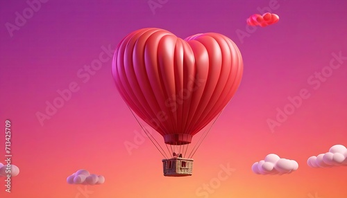 3d heart shape hot air balloon gradient background