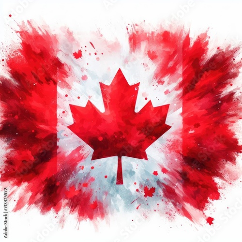 Canadian flag abstract watercolor illustration.