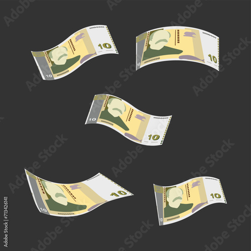 Bulgarian Lev Vector Illustration. Bulgaria money set bundle banknotes. Money bag 10 BGN. Flat style. Isolated on white background. Simple minimal design.