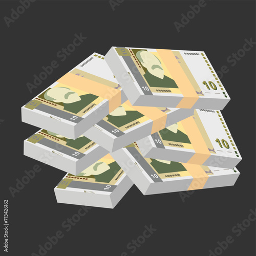Bulgarian Lev Vector Illustration. Bulgaria money set bundle banknotes. Paper money 10 BGN. Flat style. Isolated on white background. Simple minimal design.