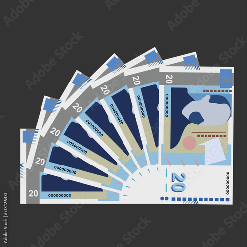 Bulgarian Lev Vector Illustration. Bulgaria money set bundle banknotes. Paper money 20 BGN. Flat style. Isolated on white background. Simple minimal design.
