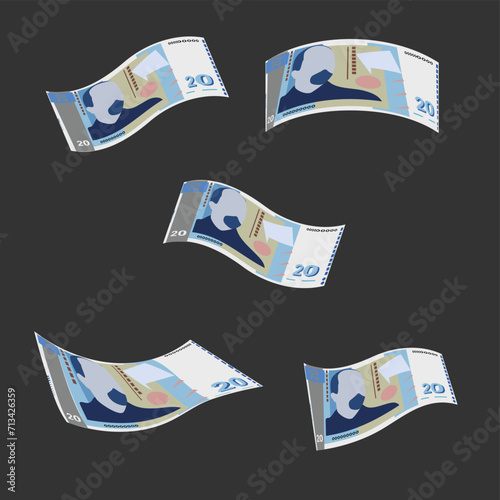 Bulgarian Lev Vector Illustration. Bulgaria money set bundle banknotes. Money bag 20 BGN. Flat style. Isolated on white background. Simple minimal design.