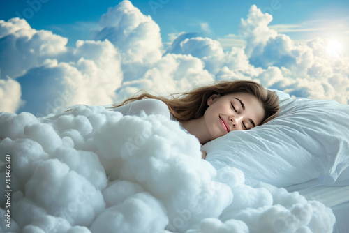 Dreamy Serenity: Young Woman Smiling in Heavenly Slumber